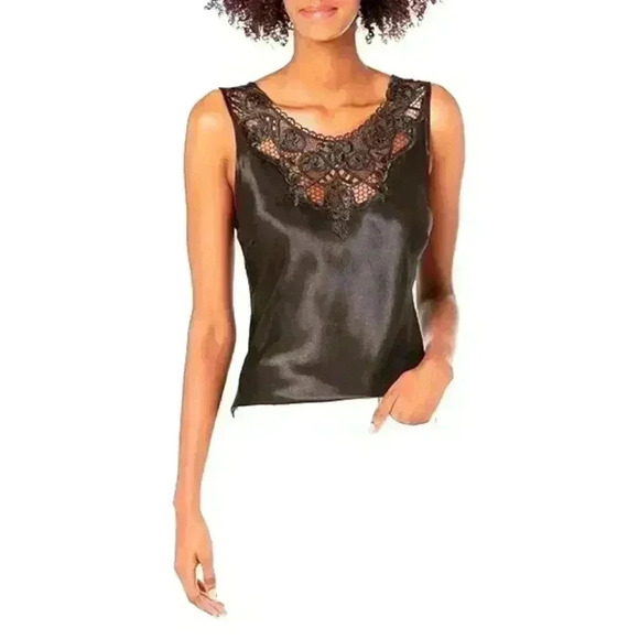 Vintage 90's black Cinema Etoile satin Camisole with lace. - Picture 1 of 7
